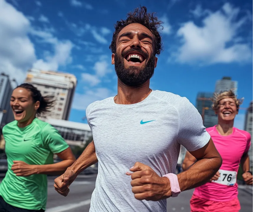 Familia participando de uma corrida de rua
